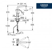 MEDIDAS MONOMANDO COCINA PURE MINTA GROHE